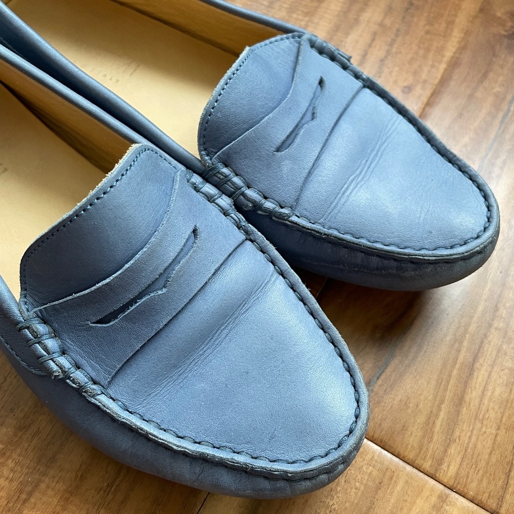 M. Gemi Women's Light Blue Soft Italian Leather Penny Driving Loafers Size 36.5